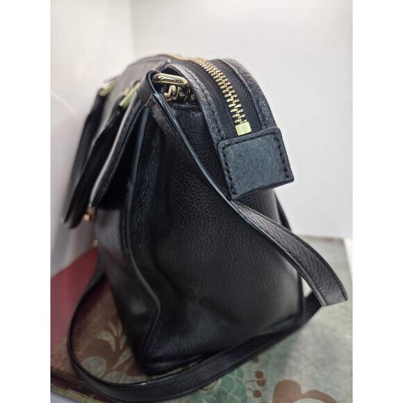 Michael Kors Manhattan Womens Satchel Handbag Black Pebble Gold Hardware W Strap - Picture 5 of 16